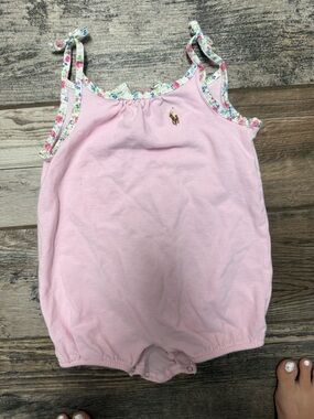 Polo by Ralph Lauren Pink Floral-Trim Tank Romper